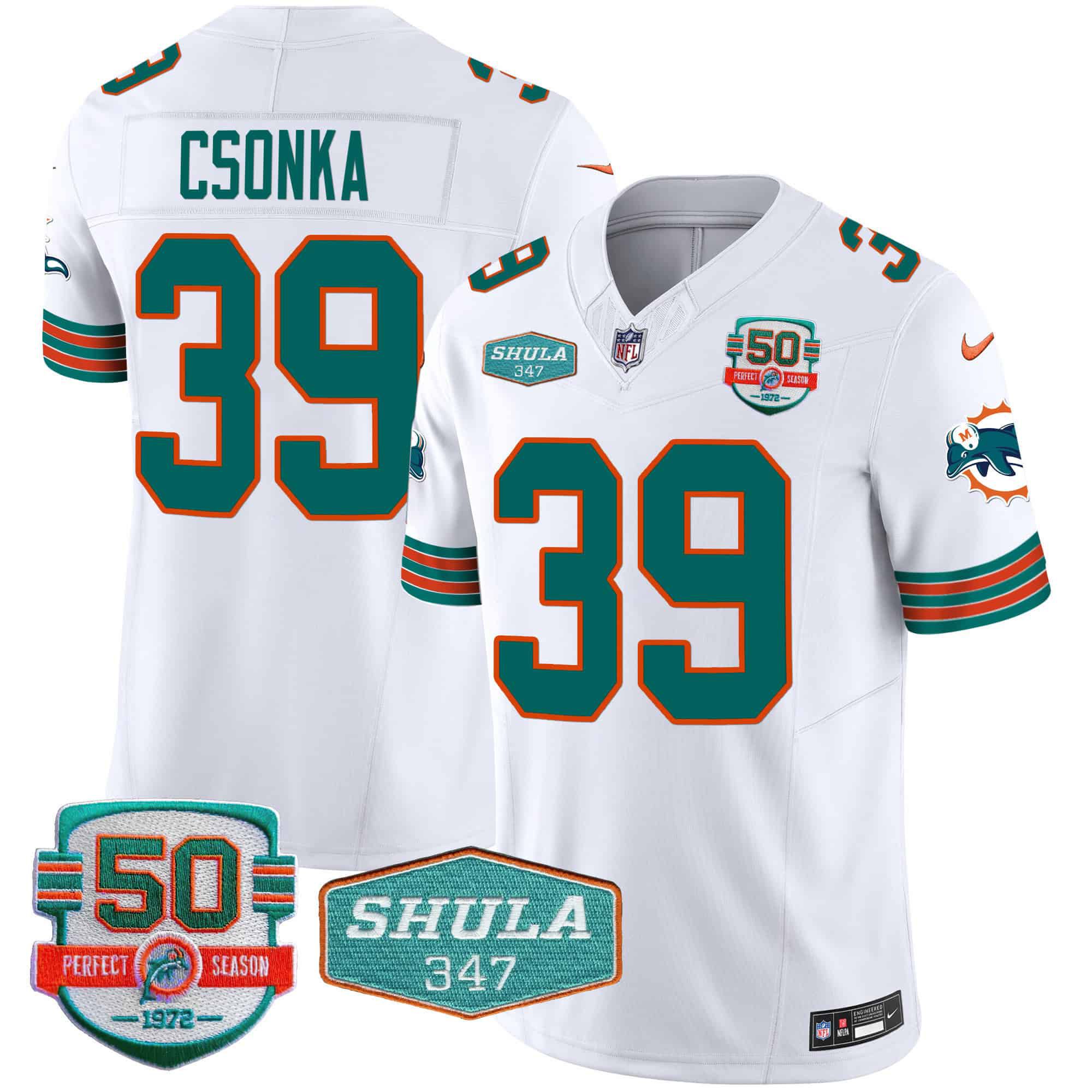Men Miami Dolphins #39 Csonka White 2024 Nike Throwback Shula 347 Patch Vapor NFL Jersey